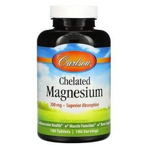 Carlson Labs, Chelated Magnesium, 200 mg, 180 Tablets - HealthCentralUSA