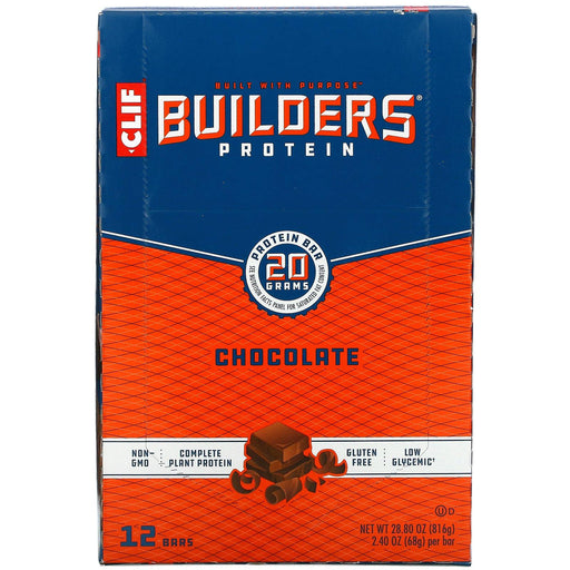 Clif Bar, Builder's Protein Bar, Chocolate, 12 Bars, 2.40 oz (68 g) Each - HealthCentralUSA