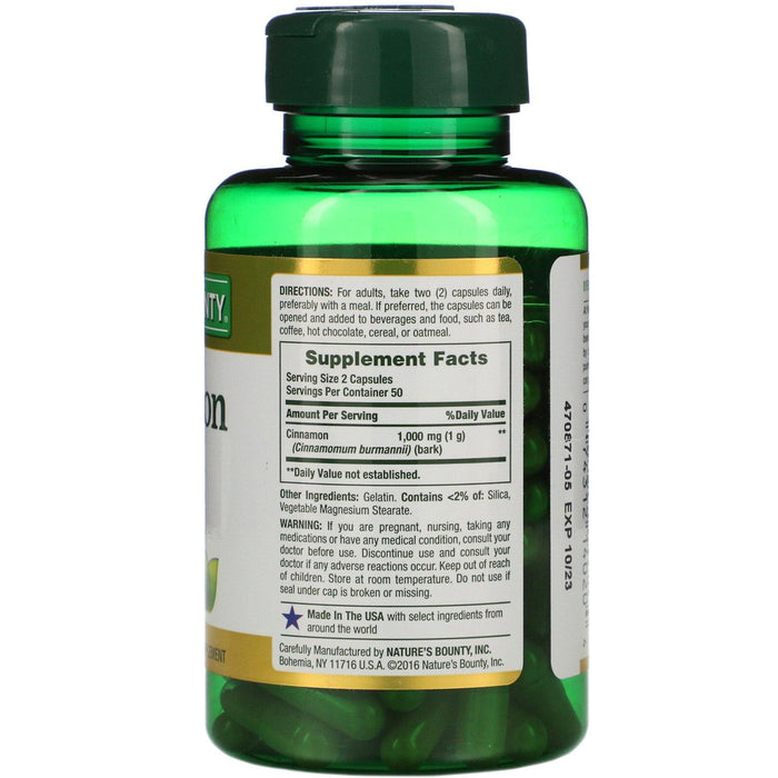 Nature's Bounty, Cinnamon, 1,000 mg, 100 Capsules - HealthCentralUSA