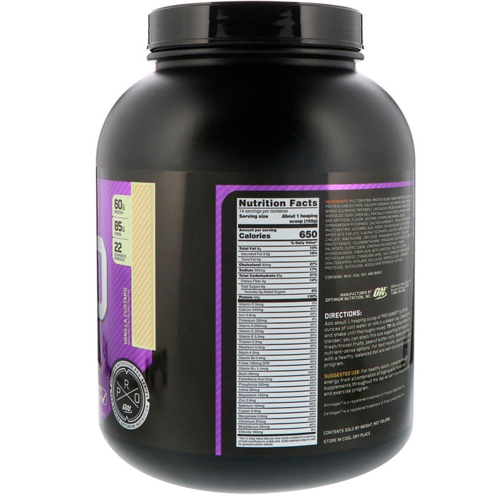 Optimum Nutrition, PRO GAINER, High-Protein Weight Gainer, Vanilla Custard, 5.09 lbs (2.31 kg) - HealthCentralUSA