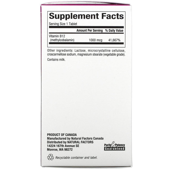 Natural Factors, B12, Methylcobalamin, 1,000 mcg, 90 Chewable Tablets - HealthCentralUSA