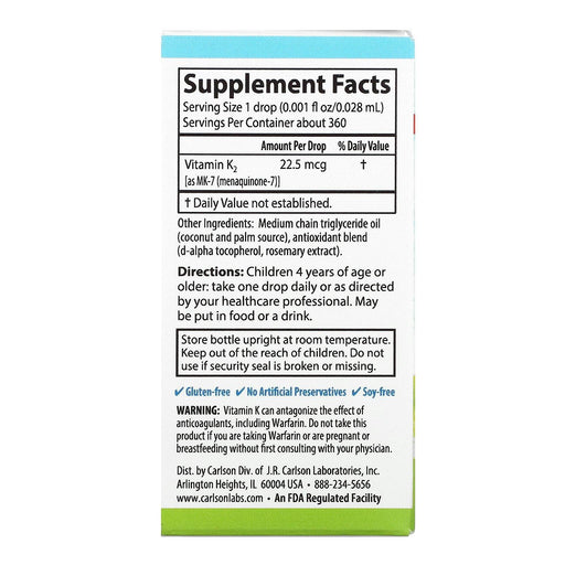Carlson Labs, Kid's, Super Daily K2, 22.5 mcg, 0.34 fl oz (10.16 ml) - HealthCentralUSA