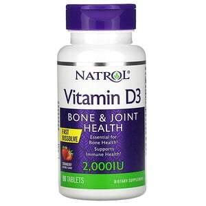 Natrol, Vitamin D3, Bone & Joint Health, Strawberry , 2,000 IU, 90 Tablets - HealthCentralUSA