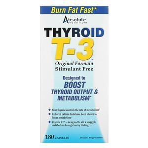 Absolute Nutrition, Thyroid T-3, Original Formula, 180 Capsules - HealthCentralUSA