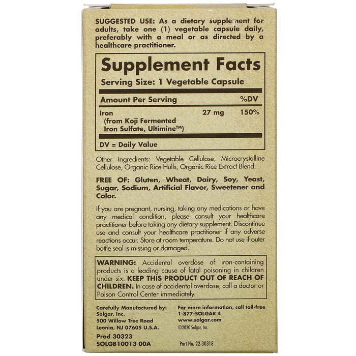 Solgar, EarthSource Food Fermented, Koji Iron, 27 mg, 30 Vegetable Capsules - HealthCentralUSA