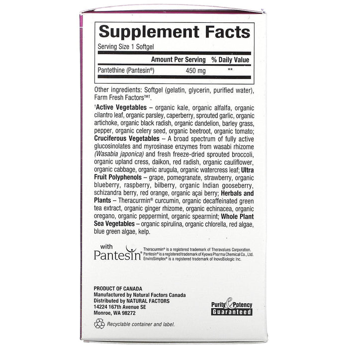 Natural Factors, BioCoenzymated, B5, Pantethine, 450 mg, 60 Softgels - HealthCentralUSA