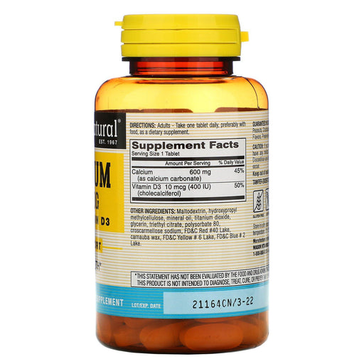 Mason Natural, Calcium Plus Vitamin D3, 600 mg, 100 Tablets - HealthCentralUSA