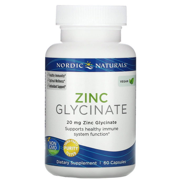 Nordic Naturals, Zinc Glycinate, 20 mg , 60 Capsules - HealthCentralUSA