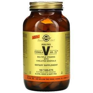 Solgar, Formula V, VM-75, Multiple Vitamins with Chelated Minerals, Iron Free, 180 Tablets - HealthCentralUSA