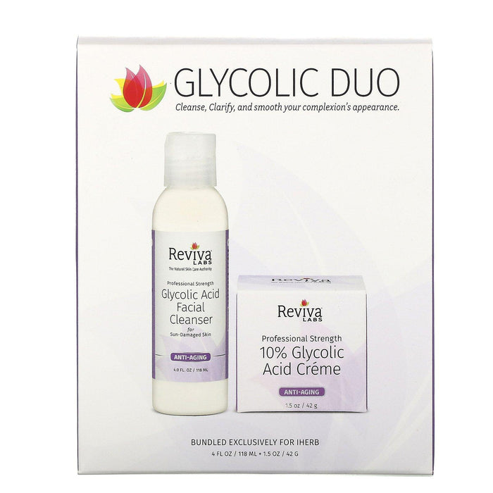 Reviva Labs, Glycolic Duo, 10% Glycolic Acid Creme & Glycolic Acid Facial Cleanser, 2 Piece Bundle - HealthCentralUSA