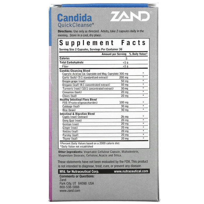 Zand, Candida Quick Cleanse, 60 Vegetarian Capsules