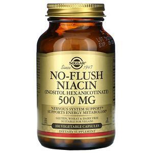 Solgar, No-Flush Niacin, 500 mg, 100 Vegetable Capsules - HealthCentralUSA