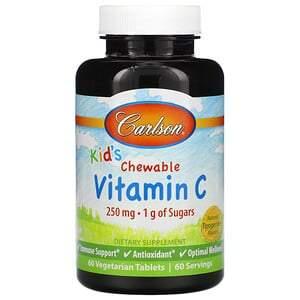 Carlson Labs, Kid's, Chewable Vitamin C, Natural Tangerine , 250 mg, 60 Vegetarian Tablets - HealthCentralUSA