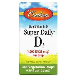 Carlson Labs, Super Daily D3, 1,000 IU, 0.35 fl oz (10.3 ml) - HealthCentralUSA