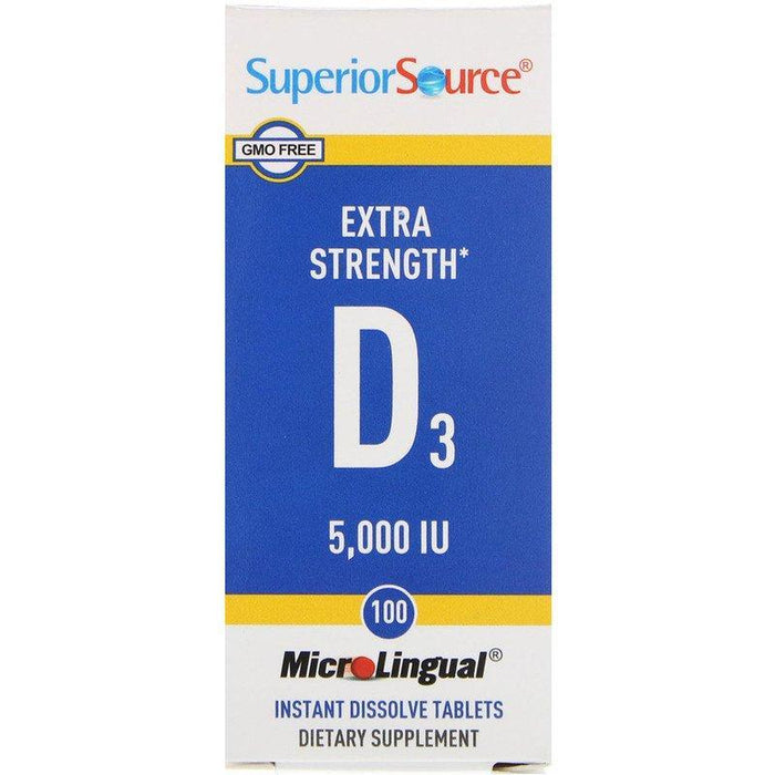 Superior Source, Extra Strength Vitamin D3, 125 mcg (5,000 IU), 100 MicroLingual Instant Dissolve Tablets - HealthCentralUSA