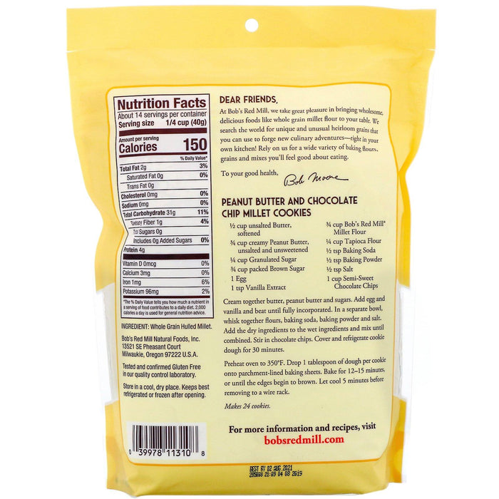 Bob's Red Mill, Millet Flour, Whole Grain, 20 oz (567 g) - HealthCentralUSA