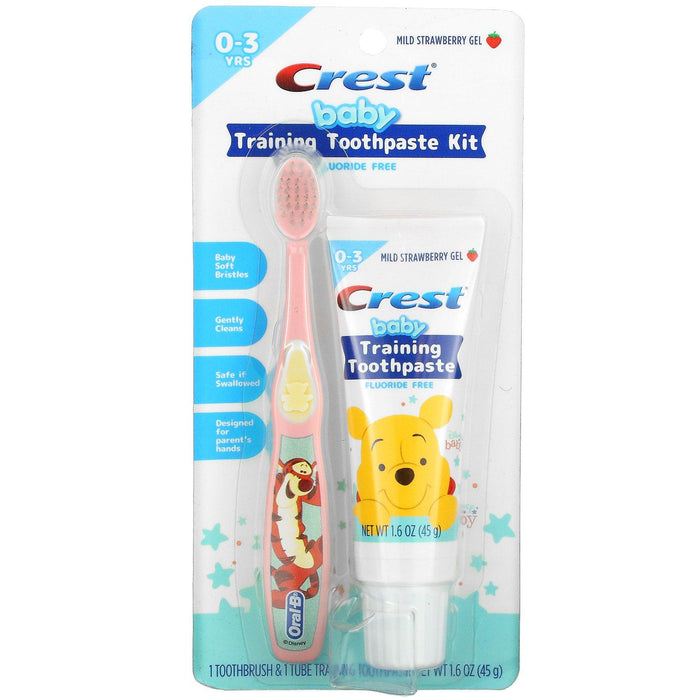 Crest, Baby Training Toothpaste Kit, Soft, 0-3 Years, Winnie the Pooh, Mild Strawberry, 1 Kit - HealthCentralUSA