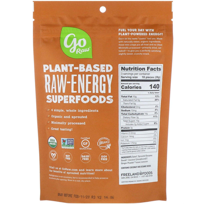 Go Raw, Organic, Sprouted Super Cookies, Ginger Snaps, 3 oz (85 g) - HealthCentralUSA