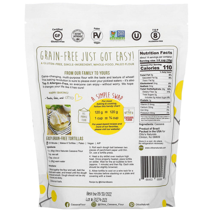 Otto's Naturals, Multi-Purpose Cassava Flour, 16 oz (453 g) - HealthCentralUSA