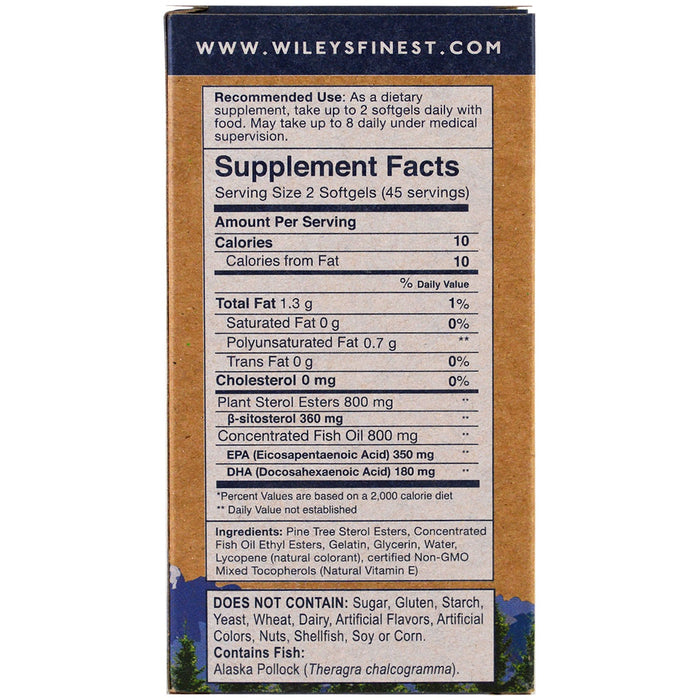 Wiley's Finest, Wild Alaskan Fish Oil, Cholesterol Support, 90 Softgels