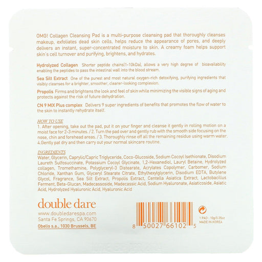 Double Dare, OMG! Collagen Cleansing Pad, 1 Pad, 0.35 oz (10 g) - HealthCentralUSA