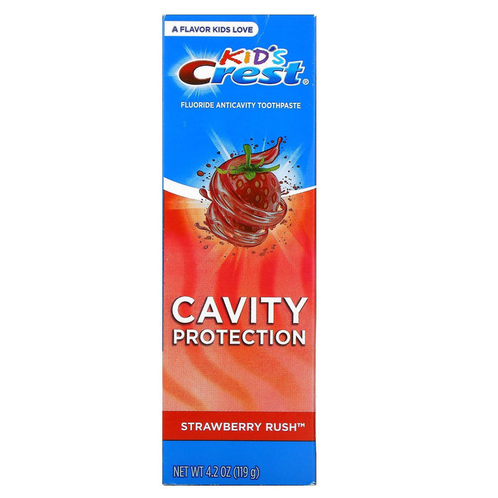 Crest, Kids, Fluoride Anticavity Toothpaste, For Ages 2+, Strawberry Rush, 4.2 oz (119 g) - HealthCentralUSA