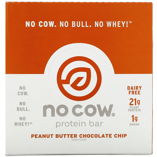 No Cow, Protein Bar, Peanut Butter Chocolate Chip, 12 Bars, 2.12 oz (60 g) Each - HealthCentralUSA