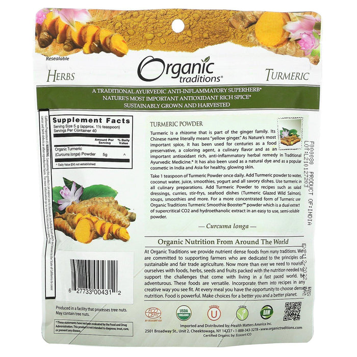 Organic Traditions, Turmeric Powder, 7 oz (200 g) - HealthCentralUSA