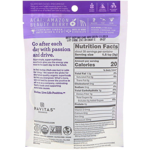 Navitas Organics, Organic Acai Powder, 4 oz (113 g) - HealthCentralUSA