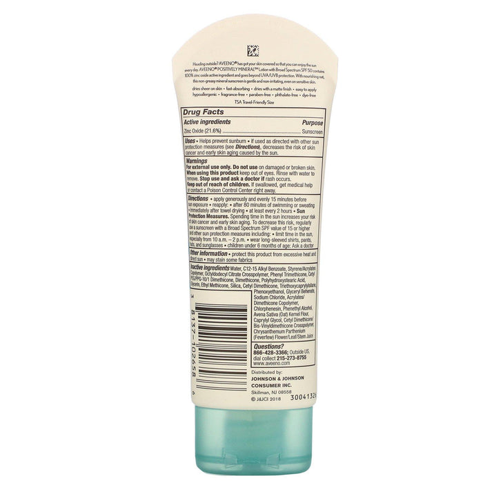 Aveeno, Positively Mineral Sensitive Skin, Sunscreen, SPF 50, 3.0 fl oz (88 ml) - HealthCentralUSA