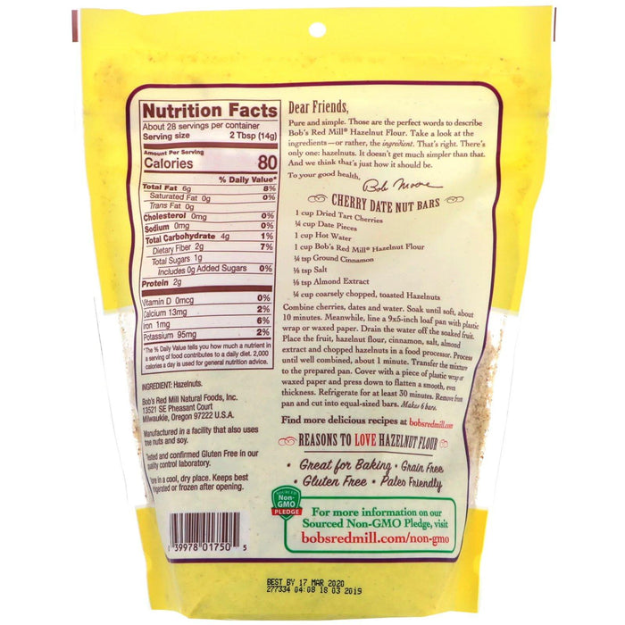 Bob's Red Mill, Finely Ground Hazelnut Flour, Gluten Free, 14 oz (396 g) - HealthCentralUSA