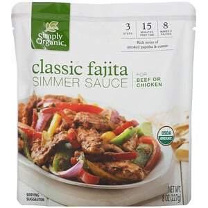 Simply Organic, Organic Simmer Sauce, Classic Fajita, For Beef or Chicken, 8 oz (227 g) - HealthCentralUSA