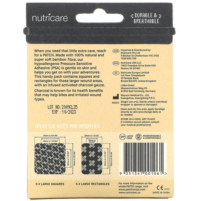 Patch, Large Bamboo Bandages with Activated Charcoal, Black, 10 Mix Pack - HealthCentralUSA