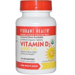 Vibrant Health, Vitamin D3, 4,000 I.U., 100 OrganiTabs - HealthCentralUSA