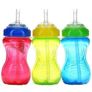 Nuby, No Spill FlexStraw Cups, 12+ Months, Boy, 3 Pack, 10 oz (300 ml) Each - HealthCentralUSA