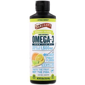 Barlean's, Seriously Delicious, Omega-3 Fish Oil, Citrus Sorbet, 1,500 mg, 16 oz (454 g) - HealthCentralUSA