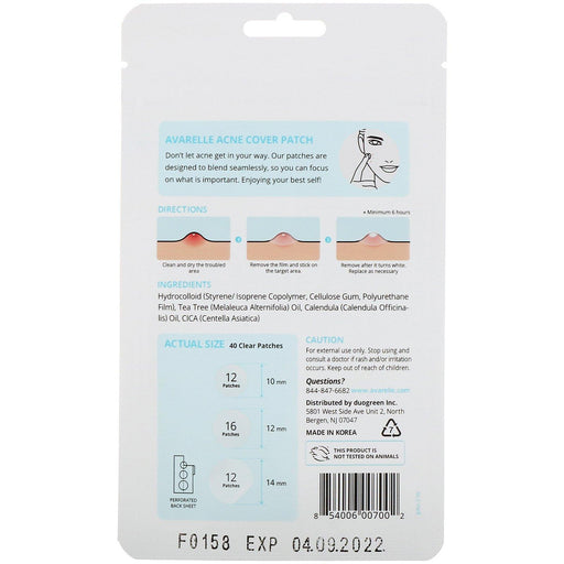 Avarelle, Acne Cover Patch, 40 Clear Patches - HealthCentralUSA