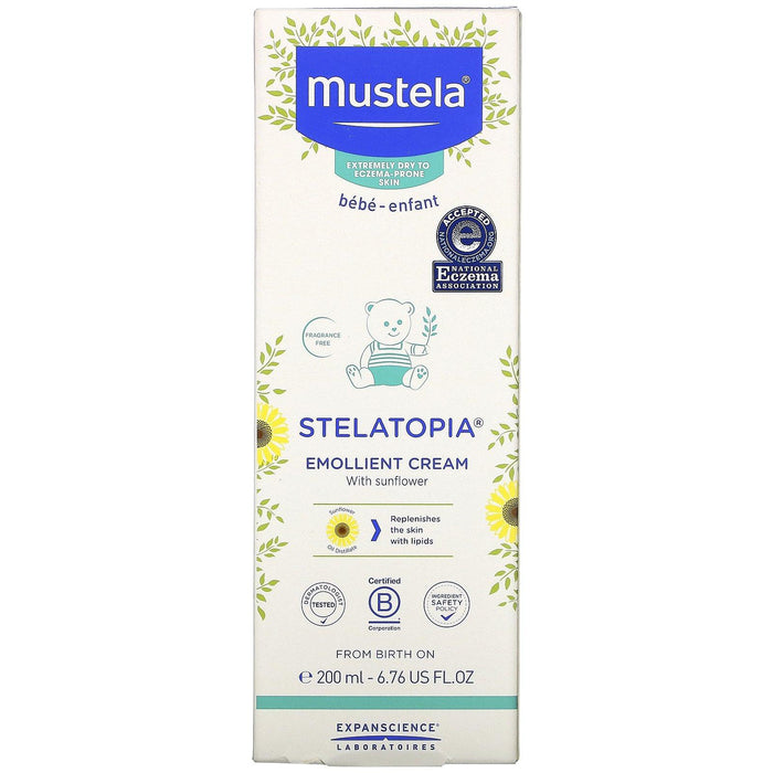Mustela, Stelatopia, Emollient Cream with Sunflower, Fragrance Free, 6.76 fl oz (200 ml) - HealthCentralUSA