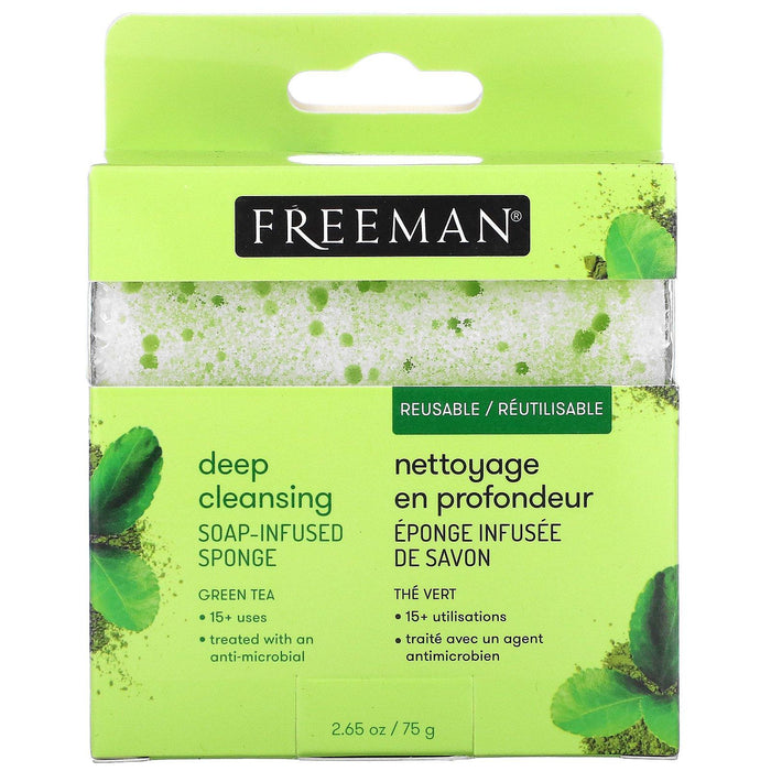 Freeman Beauty, Deep Cleansing Soap-Infused Sponge, Green Tea, 1 Sponge, 2.65 oz (75 g) - HealthCentralUSA