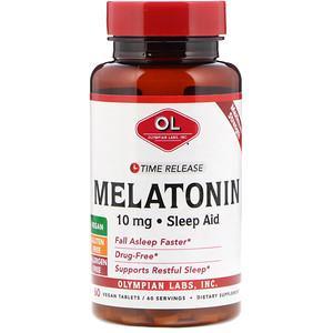 Olympian Labs, Melatonin, Time Release, 10 mg, 60 Vegan Tablets - HealthCentralUSA
