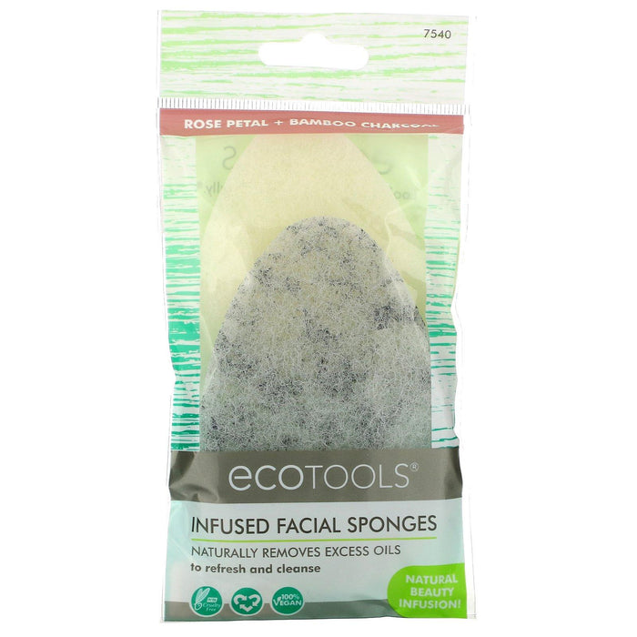 EcoTools, Infused Facial Sponges, Rose Petal + Bamboo Charcoal , 2 Sponges - HealthCentralUSA