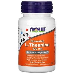 Now Foods, Chewable L-Theanine , 100 mg, 90 Chewables - HealthCentralUSA