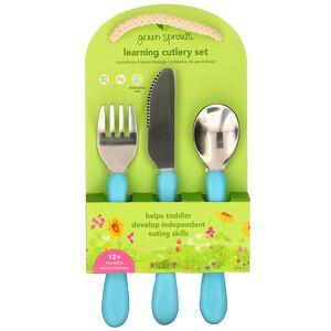 Green Sprouts, Learning Cutlery Set, 12+ Months, Aqua, 1 Set - HealthCentralUSA