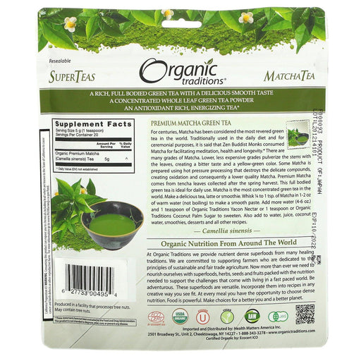 Organic Traditions, Premium Matcha Green Tea, 3.5 oz (100 g) - HealthCentralUSA