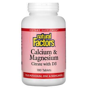 Natural Factors, Calcium & Magnesium Citrate with D3, 180 Tablets - HealthCentralUSA