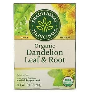 Traditional Medicinals, Herbal Teas, Organic Dandelion Leaf & Root Tea, Naturally Caffeine Free, 16 Wrapped Tea Bags, .99 oz (28 g) - HealthCentralUSA