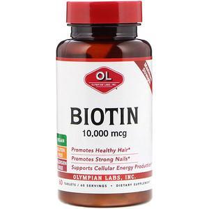 Olympian Labs, Biotin, 10,000 mcg, 60 Tablets - HealthCentralUSA