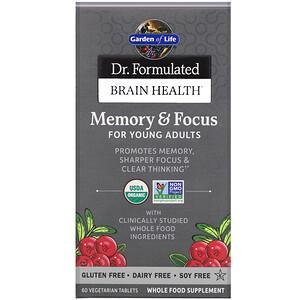 Garden of Life, Dr. Formulated Brain Health, Memory & Focus for Young Adults, 60 Vegetarian Tablets - HealthCentralUSA