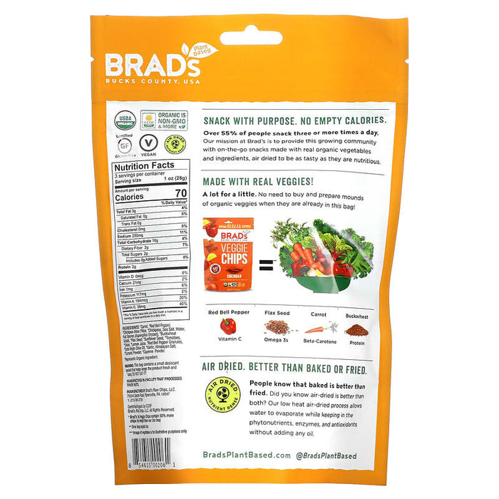 Brad's Plant Based, Veggie Chips, Cheddar, 3 oz (85 g)