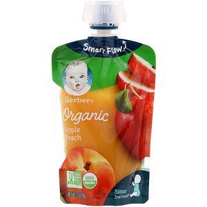 Gerber, Smart Flow, Organic Baby Food, Apples & Summer Peaches, 3.5 oz (99 g) - HealthCentralUSA